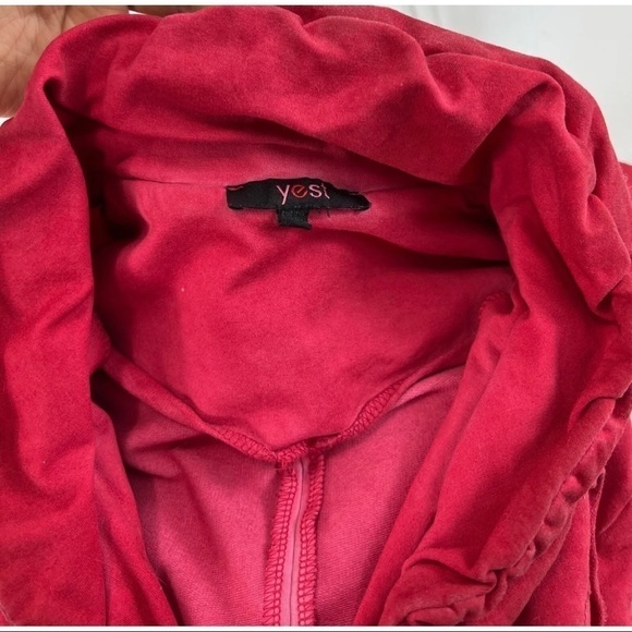 Yest Womens Sz 16 Red Ruched Ruffled Full Zip Jacket Tiered Grunge Marbled Chic - Picture 11 of 12